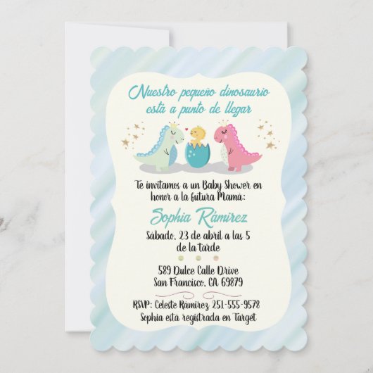 Spaans/Español Baby shower Dinosauriërs Waterverve Kaart (Voorkant)