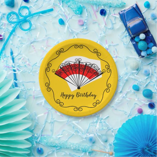 Spaans Fan Border Verjaardagspapier bord (Feest)