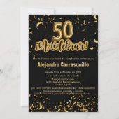 Spaans Fancy Zwart & Goud Confetti 50ste Verjaarda Kaart (Voorkant)
