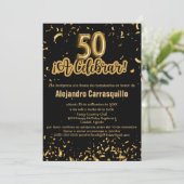 Spaans Fancy Zwart & Goud Confetti 50ste Verjaarda Kaart (Staand voorkant)