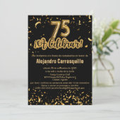 Spaans Fancy Zwart & Goud Confetti 75ste Verjaarda Kaart (Staand voorkant)