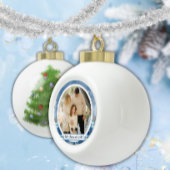 Spaans Feliz Navidad Elegante Azul Vakantie Keramische Bal Ornament