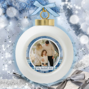 Spaans Feliz Navidad Elegante Azul Vakantie Keramische Bal Ornament