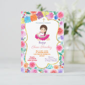 Spaans Fiesta Girl Gold Baptism Christening Kaart (Staand voorkant)