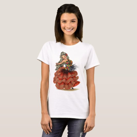  Spaans Flamenco Dancer traditionele kleding T-shirt (Voorkant volledig)