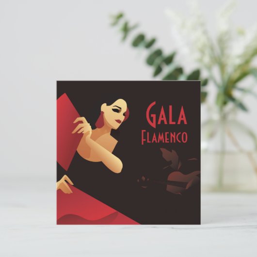 Spaans flamenco danser met ventilator, zwart en ro kaart (Staand voorkant)