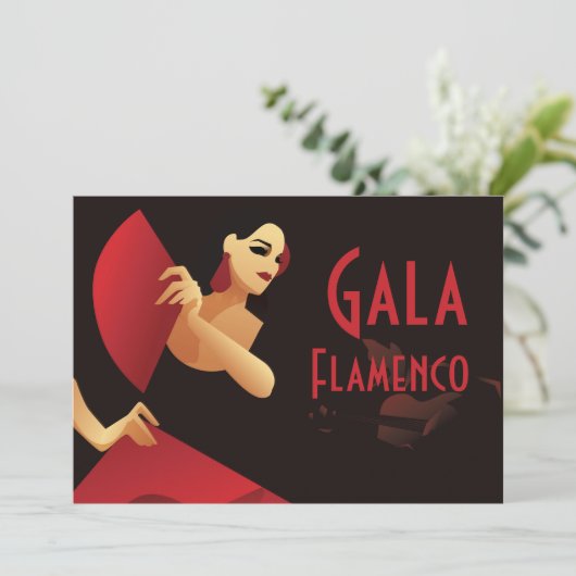 Spaans flamenco danser met ventilator, zwart en ro kaart (Staand voorkant)