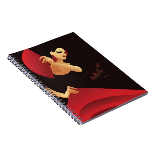 Spaans flamenco danser met ventilator, zwart en ro notitieboek (Rechterzijde)