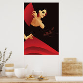 Spaans flamenco danser met ventilator, zwart en ro poster (Keuken)