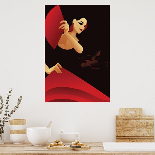 Spaans flamenco danser met ventilator, zwart en ro poster (Keuken)