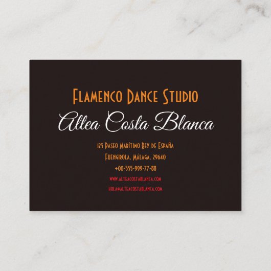 Spaans flamenco danser met ventilator, zwart en ro visitekaartje (Achterkant)