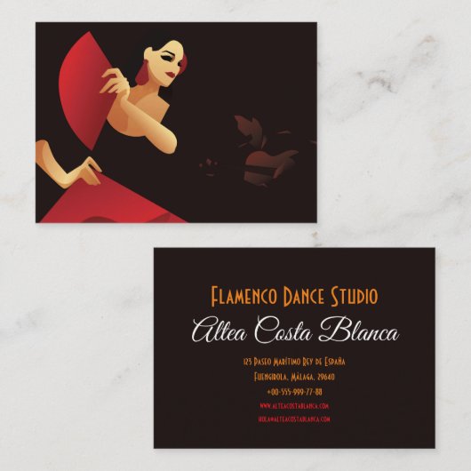 Spaans flamenco danser met ventilator, zwart en ro visitekaartje (Voorkant / Achterkant)