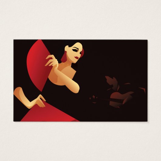 Spaans flamenco danser met ventilator, zwart en ro visitekaartje (Voorkant)