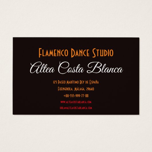 Spaans flamenco danser met ventilator, zwart en ro visitekaartje (Achterkant)