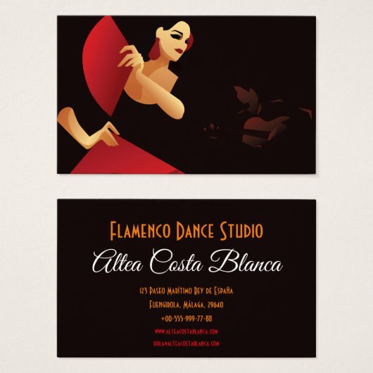 Spaans flamenco danser met ventilator, zwart en ro visitekaartje (Voorkant /achterkant)