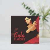 Spaans flamenco danser met ventilator zwart en roo kaart (Staand voorkant)