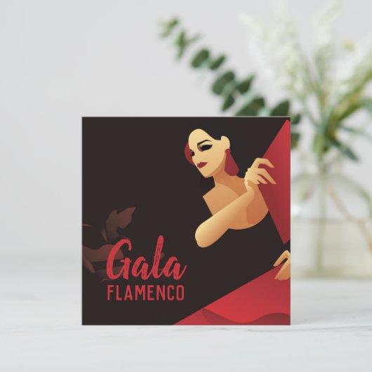 Spaans flamenco danser met ventilator zwart en roo kaart (Staand voorkant)