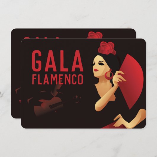 Spaans flamenco danser met ventilator zwart en roo kaart (Voorkant / Achterkant)