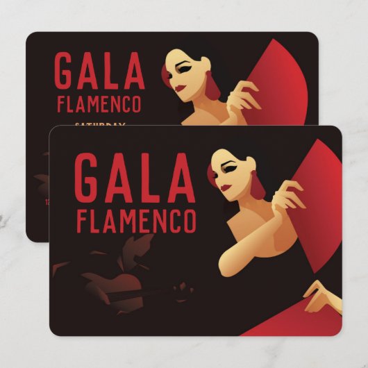 Spaans flamenco danser met ventilator zwart en roo kaart (Voorkant / Achterkant)