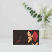 Spaans flamenco danser met ventilator zwart en roo visitekaartje (Staand voorkant)