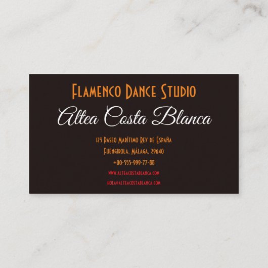 Spaans flamenco danser met ventilator zwart en roo visitekaartje (Achterkant)