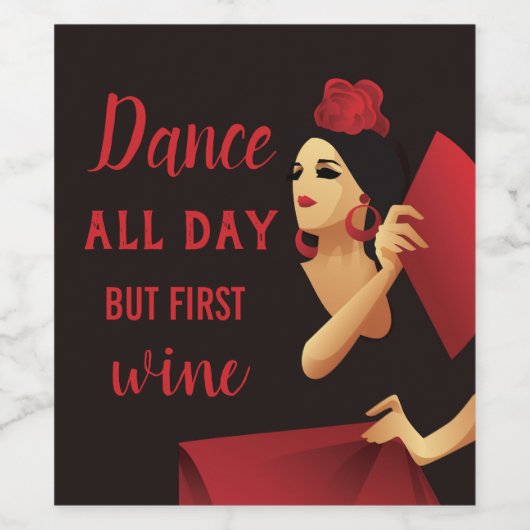 Spaans flamenco danser met ventilator zwart en roo wijn etiket (Enkel label)