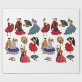  Spaans Flamenco Danser vrouwen fans kunst Cadeaupapier (Vlak)
