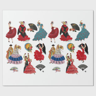 Spaans Flamenco Danser vrouwen fans kunst Cadeaupapier