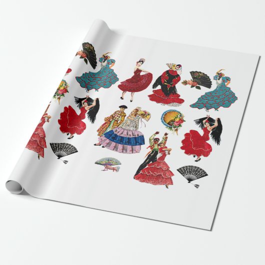  Spaans Flamenco Danser vrouwen fans kunst Cadeaupapier (Uitgerold)