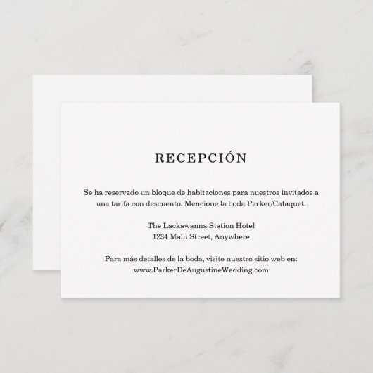 Spaans formulier voor het opnemen van informatie informatiekaartje (Voorkant / Achterkant)