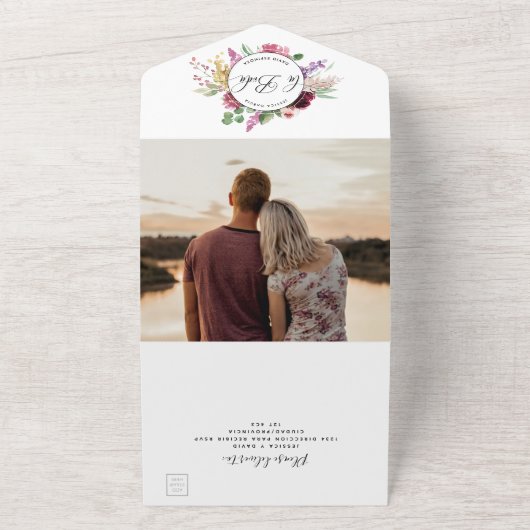 Spaans, foto, Paarse Mauve bruiloft scheur uit RSV All In One Uitnodiging (Buitenkant)