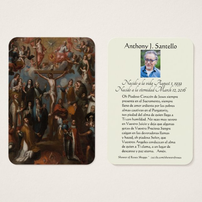 Spaans Funeral Crucifixation Saints Memorial Praye Visitekaartje (Voorkant /achterkant)