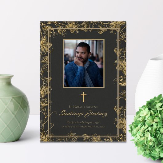 Spaans Funeral Programme Gold Vine Memorial Kaart