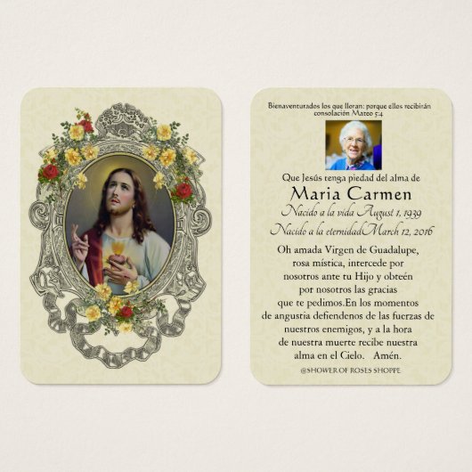 Spaans Funeral Sacred Heart Jesus Heilige Prayer Visitekaartje (Voorkant /achterkant)
