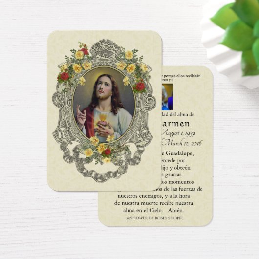 Spaans Funeral Sacred Heart Jesus Heilige Prayer Visitekaartje (Bureau)