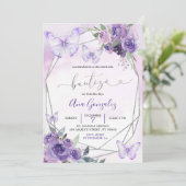 Spaans Geometrisch Paarse Bloemenvlinder Bautizo Kaart (Staand voorkant)