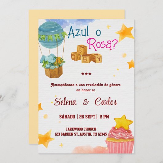 Spaans Geslacht Onthulling Uitnodiging Boho Azul o (Voorkant / Achterkant)