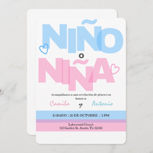 Spaans Geslacht Onthulling Uitnodiging Boho Roze o (Voorkant / Achterkant)