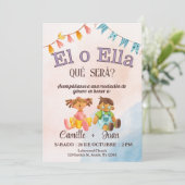 Spaans Geslacht Onthulling Uitnodiging jongen of m (Staand voorkant)