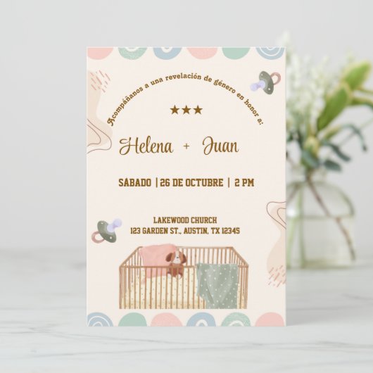 Spaans Geslacht Onthulling Uitnodiging Niña o Niño (Staand voorkant)