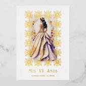 Spaans Glam Quinceañera Goud  Lijst Folie Uitnodiging (Voorkant)