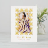 Spaans Glam Quinceañera Goud  Lijst Folie Uitnodiging (Staand Voorkant)