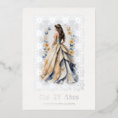 Spaans Glam Quinceañera Zilver  Lijst Folie Uitnodiging (Voorkant)