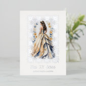 Spaans Glam Quinceañera Zilver  Lijst Folie Uitnodiging (Staand Voorkant)