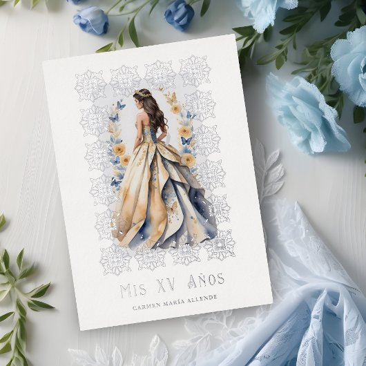 Spaans Glam Quinceañera Zilver  Lijst Folie Uitnodiging