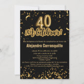 Spaans Glam Zwart en Goud Confetti 40ste Verjaarda Kaart (Voorkant)