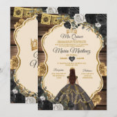 Spaans goud & zwart bloemenhout Quiñceanera Kaart (Voorkant / Achterkant)