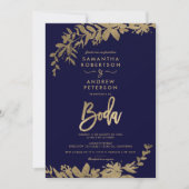 Spaans Gouden blad bloemenmarine blauw chique brui Kaart (Voorkant)