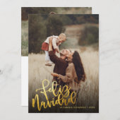 Spaans Gouden Folie Script Feliz Navidad 2 Foto Feestdagenkaart (Voorkant / Achterkant)