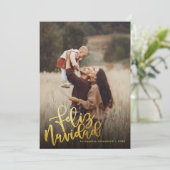 Spaans Gouden Folie Script Feliz Navidad 2 Foto Feestdagenkaart (Staand voorkant)